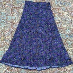 Lularoe Maxi Skirt, Bird & Foliage Print in Greens & Orange on Purple, XL 18 20